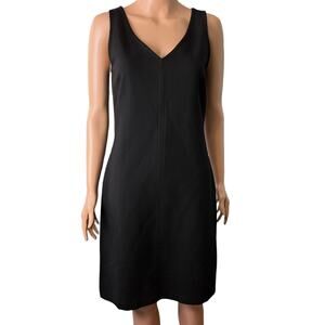 Talbots Black Ponte Knit Sheath Dress Women’s 6 Sleeveless V-Neck Career